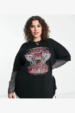 ASOS ASOS DESIGN Curve rock tee with mesh insert snake print sleeves graphic