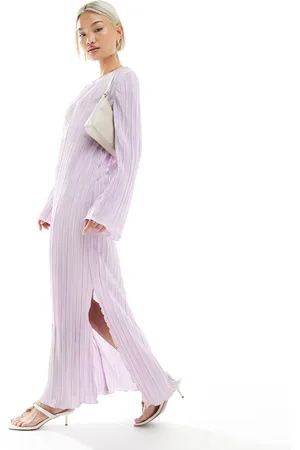Pieces® Plisse maxi dress with side splits in lilac
