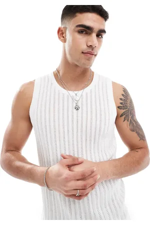 River Island Knitted muscle fit crochet vest in ecru