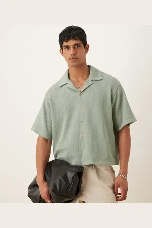 ASOS Boxy oversized half sleeve knitted shirt in khaki