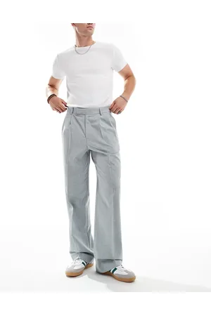 ASOS Smart wide leg trousers with double pleat in light melange