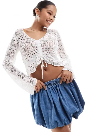 Pieces® Crochet ruched front top in