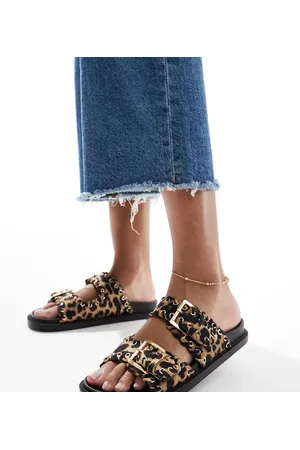 SEQWL SEQWL Kidman Wide Fit sandals with studded buckle strap in leoaprd