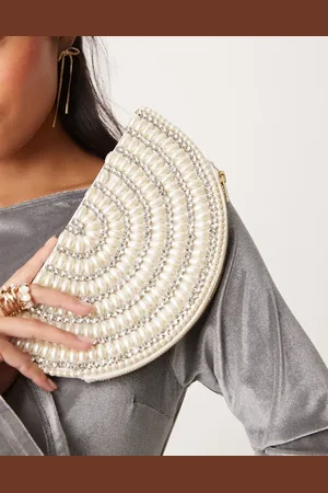 True Decadence Pearl and bead crescent clutch bag in