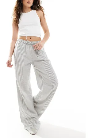 Stradivarius STR low rise linen look trouser in stripe
