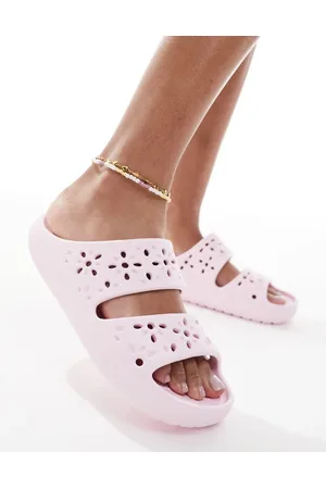 Crocs Classic floral cut out sandals in milk