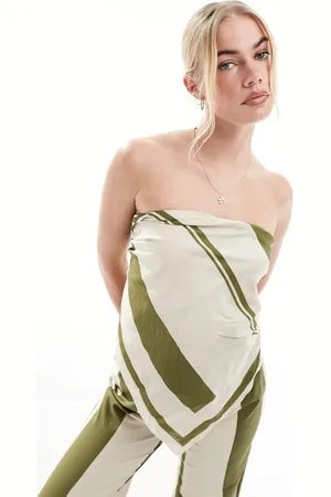 SNDYS Contrast stripe bandeau wrap top co-ord in olive stripe