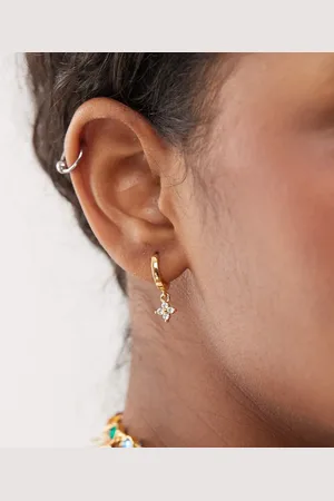 En Route 18k plated cubic zirconia clover huggie hoop earrings