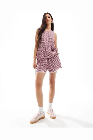 ASOS Mini short with lace trim in two tone gingham