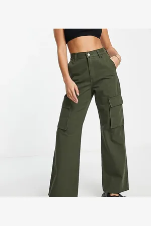 Dr Denim Echo sky high wide leg cargo pants in khaki