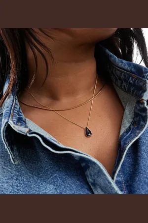 ASOS ASOS DESIGN Curve multirow necklace with black enamel charm pendant in tone