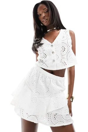 Kaiia Exclusive broderie button detail sleeveless top co-ord in