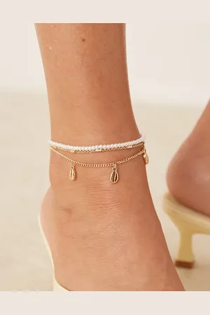ASOS Pack of 3 anklets with faux pearl and shell charm design in tone
