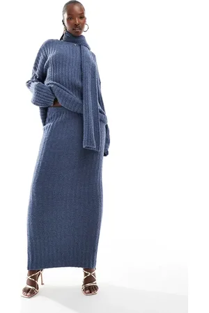 Kaiia Exclusive boucle knit column maxi skirt co-ord in blue