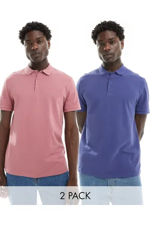 ASOS 2 pack pique polos in dusty pink and blue