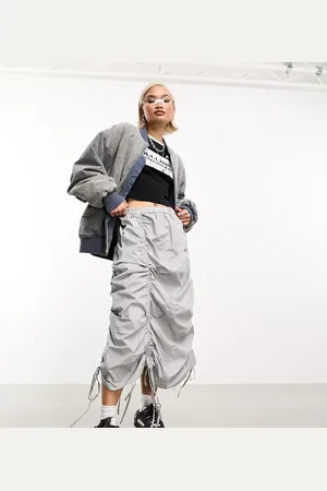 COLLUSION Ruched parachute midi skirt in light
