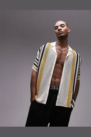 Topman Open knitted shirt with stripes in white
