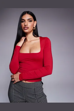 Princess Polly Double layered slinky square neck long sleeve crop top in