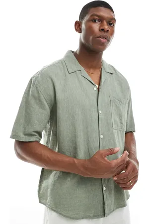 Only & Sons Linen mix relaxed resort shirt in sage