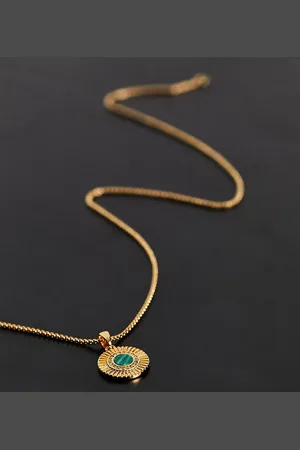 ASOS 14k plated adjustable necklace with malachite look coin pendant