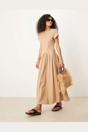 ASOS Dropped waist t shirt maxi dress in brown