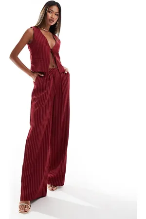 Kaiia Exclusive tailored wide leg trousers co-ord in burgundy pinstripe