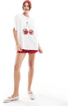 ASOS Oversized t-shirt with disco cherry graphic in ivory