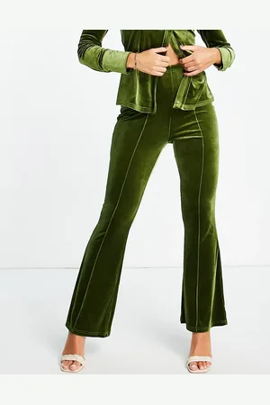 Urban Threads Velour wide leg trousers co-ord in chartreuse