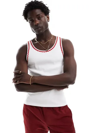 ASOS Muscle fit vest in with red zig-zig tipping
