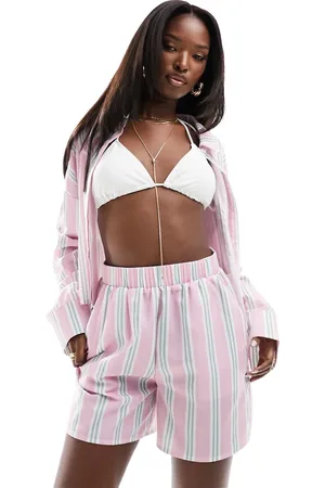 Kaiia Exclusive poplin shorts co-ord in pink stripe