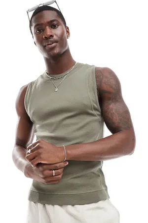 ASOS Muscle fit vest with panel detail in khaki