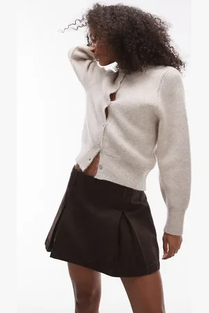 Topshop Denim box pleat mini skirt in