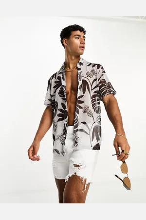 River Island Palm sheer shirt in ecru