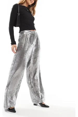 ONLY Loose fit metallic trousers in silver
