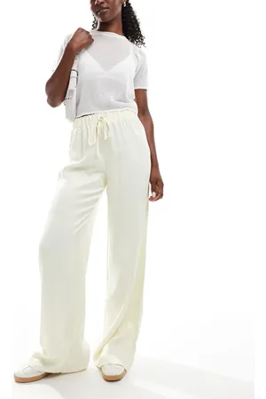 ASOS Satin wide leg trouser in lemon
