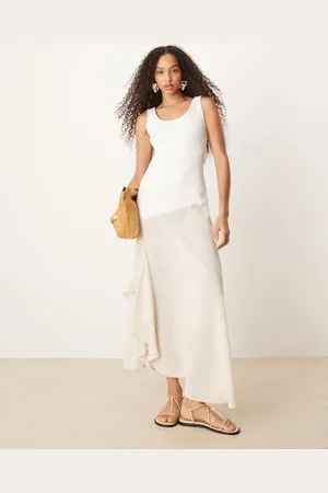 ASOS Scoop neck hybrid rib and cupro midi dress in ivory and