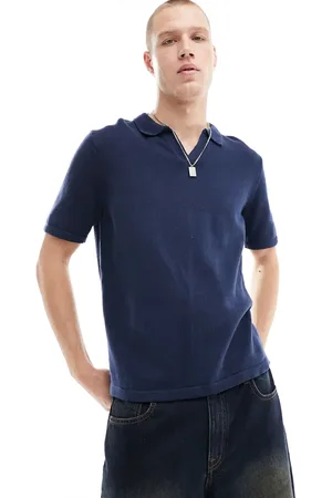 ASOS Knitted midweight cotton notch neck polo in