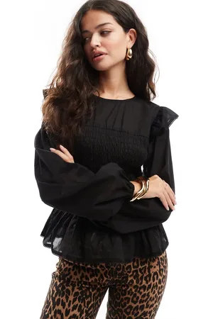 ASOS Shirred bodice blouse with broderie trim detail in