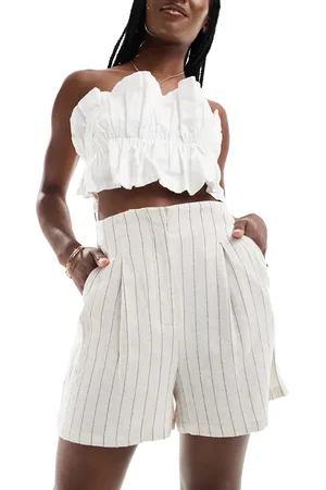 ASOS High waist seam detail shorts with linen in stripe
