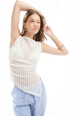 ASOS Wavey mesh asymmetric slash neck tank in ivory