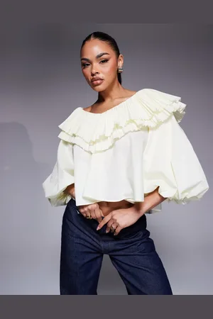 ASOS Cotton poplin pleated over-sized blouse in buttermilk