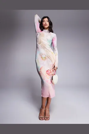 AFRM Long sleeve turtleneck midi dress in floral