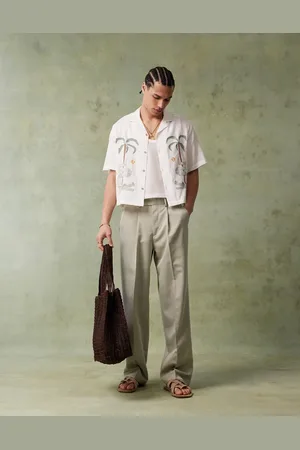 ASOS Smart wide leg trousers with front pleats in muted