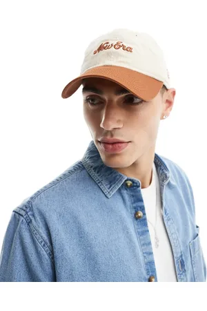 New Era 9twenty script logo cord cap with contrast orange peak in beige