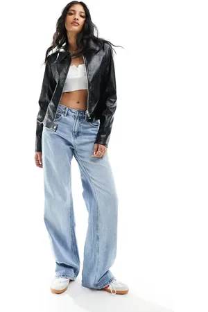 Pull&Bear Dad style faux leather jacket in