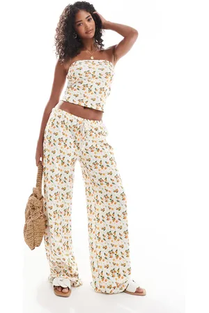 ASOS Waffle wide leg trouser co-ord in orange fruit print