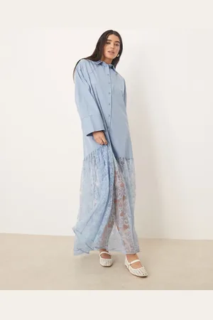 ASOS Cotton shirt with lace skirt maxi dress smoky