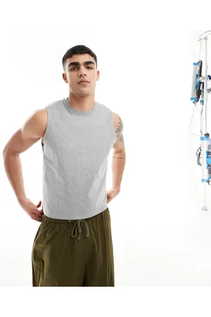 ASOS 2 pack relaxed cropped vest in khaki and grey marl
