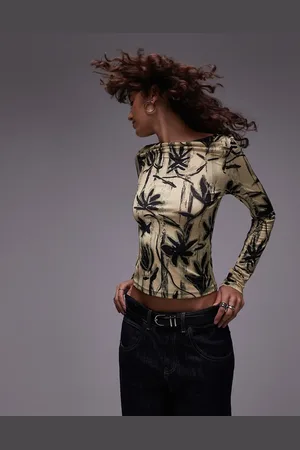 Topshop Buttermilk floral microfibre long sleeve top