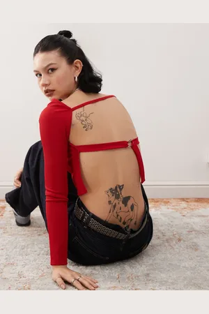 COLLUSION Ribbed long sleeve top with tie back in